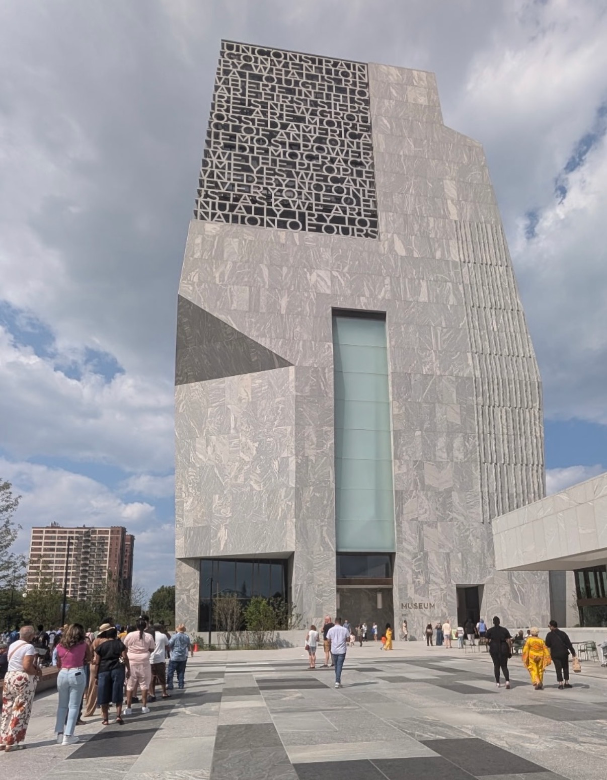 Obama Presidential Center museum tower, Chicago, engraved with words from the inaugural address